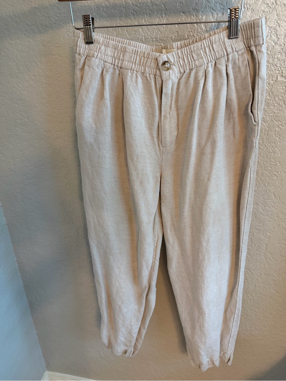 Madewell Neutral Beige Elastic-Waist Linen-Blend Joggers